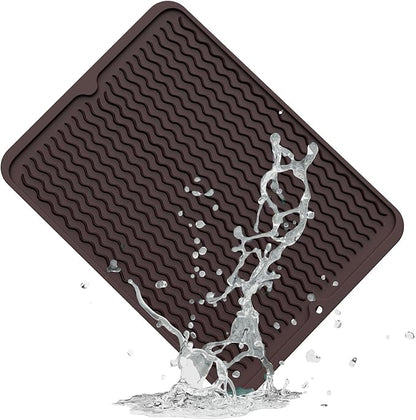 ZLR Silicone Dish Drying Mat & Heat Resistant Trivet (12" x 16") - Waterproof Counter Protector for Air Fryer, Coffee Maker - Non-Slip, BPA Free Kitchen Pad, Easy Clean Dishwasher Safe (Coffee)