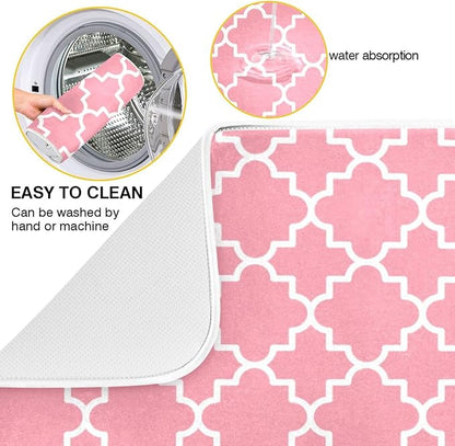Super Absorbent Dish Drying Mat, Microfiber Fast-Drying Dish Mat, 24" x 18", Kitchen Dish Drying Pad, Pink Moroccan