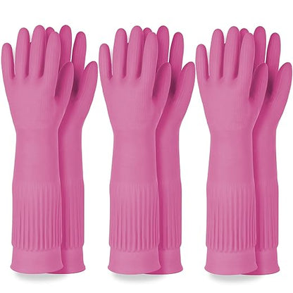 Mamison 2 Pairs Reusable Waterproof Household Dishwashing Cleaning Rubber Gloves, Non-Slip Kitchen Glove (Pink, XXL (Pack of 3))