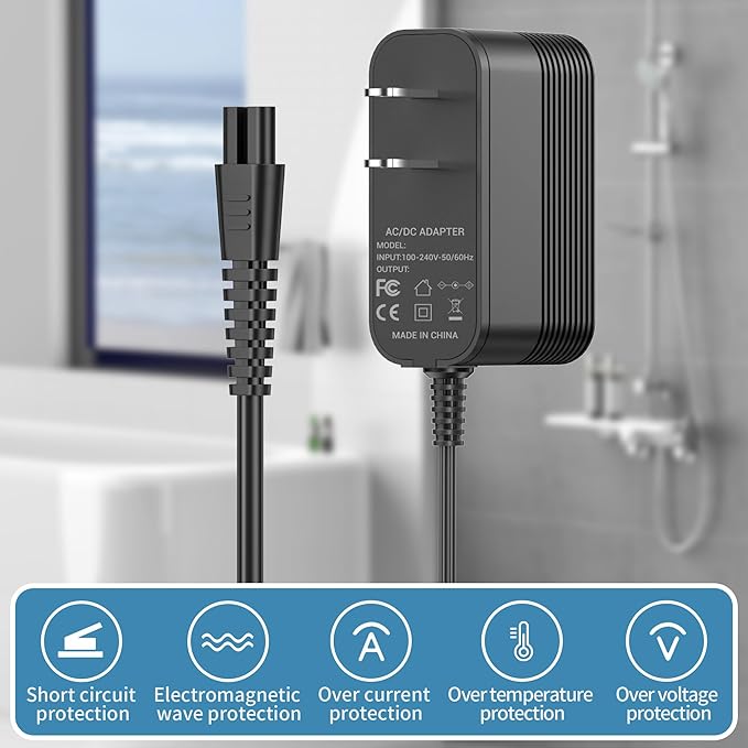 Charger for Khelfer Electric Spin Scrubber Power Cord for KHelfer Kh8 Pro Electric Spin Scrubber Compatible with Kh8 Series Kh1 Pro Kh2 Pro KH8W KH8B KH8G 9V Adapter Power Supply
