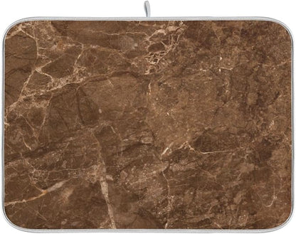 Brown Marble Texture Absorbent Dishes Drainer/Rack Mat for Countertop Small Size 16 x 18, Microfiber Dish Drying Pads Kitchen Counter Draining Pad