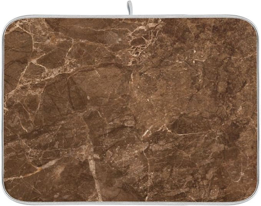 Brown Marble Texture Microfiber Dish Drying Mat Absorbent Dish Draining Mat Large Size 18 x 24 Dishes Drainer Mat for Countertop Dish Drying Pads
