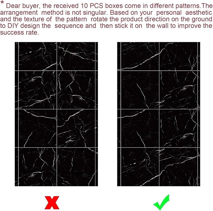 Chejiaye 10pcs Marble Peel and Stick Backsplash Waterproof Washroom Wall Panels, Peel and Stick Tile, PVC Wall Panels for Kitchen (Black Marble Tiles, 11.8" x 11.8" x2.5MM x 10Pack)