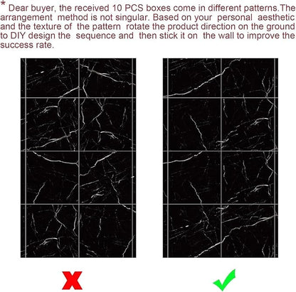 Chejiaye 10pcs Marble Peel and Stick Backsplash Waterproof Washroom Wall Panels, Peel and Stick Tile, PVC Wall Panels for Kitchen (Black Marble Tiles, 11.8" x 11.8" x2.5MM x 10Pack)