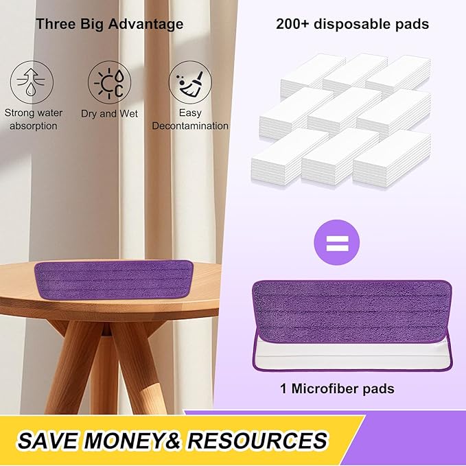 3 Pack 16.5 inch Reusable Mop Pads Microfiber Spray Mop Replacement Heads for Wet/Dry Mops Compatible with Bona Floor Care System (Purple)