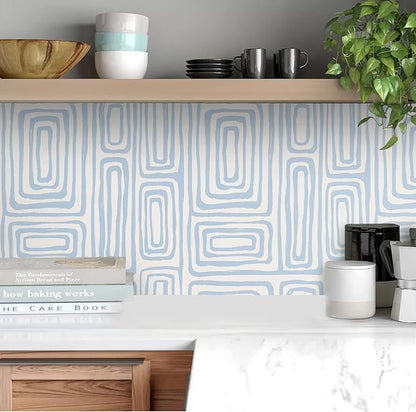 GloryTik Peel and Stick Wallpaper Blue and White Contact Paper Modern Geometric Self-Adhesive Removable Waterproof Wall Paper for Bedroom Bathroom Cabinets Kids Room Vinyl Roll 16.14"x197"