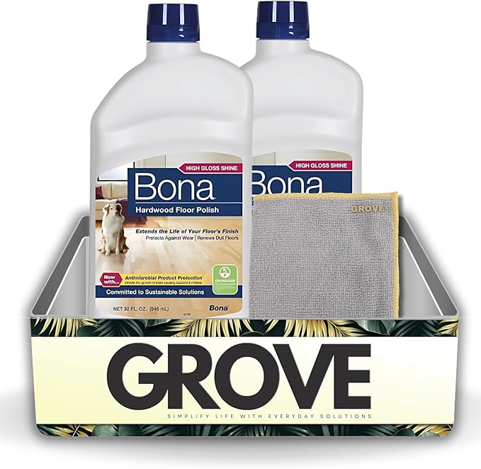 Bona Hardwood Floor Polish Acrylic Base High Gloss 32 oz Bundle with Microfiber Cloth - Wood Floor Polish for Shining and Protecting Floors - Polish for Hard Surface and Hardwood Floors - (3 Items)