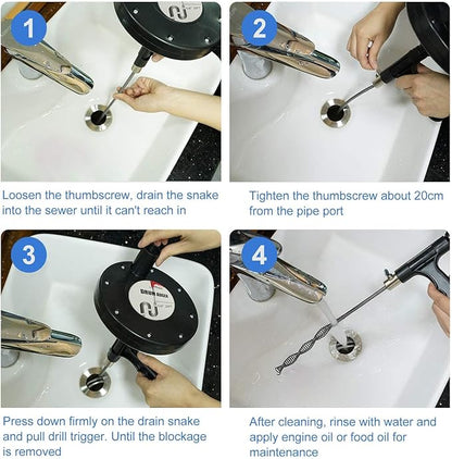 FLSEPAMB Drain Auger 25 Ft Plumbing Snake Snake Drain Clog Remove Tool Professional Sink Snake for Bathtub Drain, Kitchen Sink, Comes with Gloves and 25 Inch Snake Hair Clog Remover