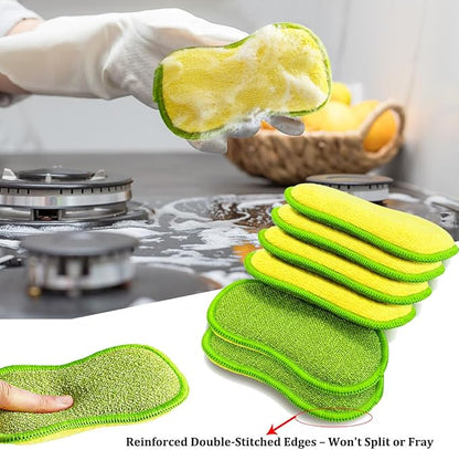 Dish Sponges Kitchen, 12 Pack Multi-Purpose Microfiber Scrub Sponge - Dual-Sided Heavy Duty Non-Scratch Scrubber, Reusable Cleaning Sponge for Dishes, Pots, Pans, Stovetop & Sink