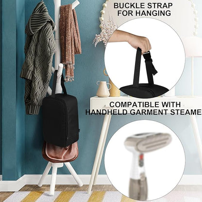 Beautyflier Travel Steam Iron Bag for Conair Handheld Garment Steamer, Portable Handheld Design Steamer Carrying Case Holder Iron Case Organizer with Hanging Buckle Strap, Bag Only (Black)