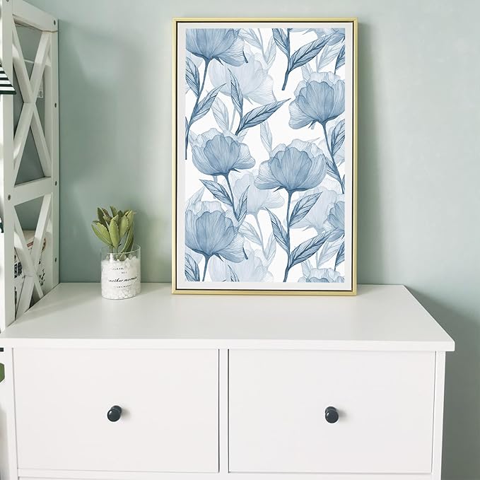 Heroad Brand 16.1"x393" Boho Floral Peel and Stick Wallpaper Blue Flowers Contact Paper for Cabinets Waterproof Removable Self Adhesive Wallpaper Drawer Liner Decoration Paper for Walls
