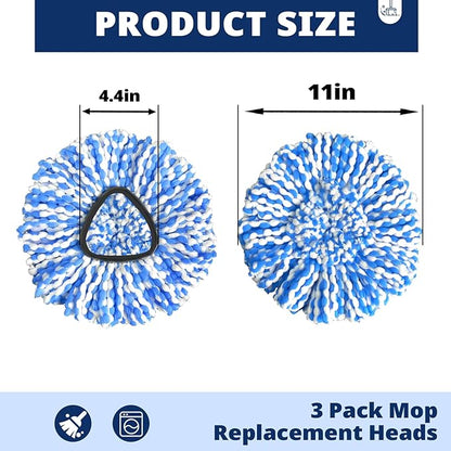 Spin Mop Replacement Head, 3 Pack Mop Replacement Head, Easy Cleaning, Microfiber, Spin Mop Refills, Machine Washable