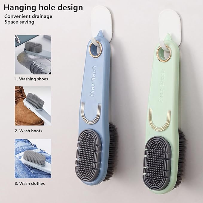 2 Pack Laundry Stain Brush Multi Cleaning Brush Double-Sided Soft Bristle Cleaning Brush Long Handle Laundry Brush for Stain Removal Shoes Clothes Scrub Brush Silicone Soft Brush, Sole Cleaning