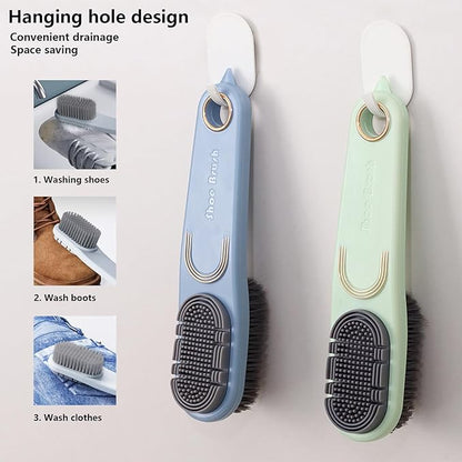 2 Pack Laundry Stain Brush Multi Cleaning Brush Double-Sided Soft Bristle Cleaning Brush Long Handle Laundry Brush for Stain Removal Shoes Clothes Scrub Brush Silicone Soft Brush, Sole Cleaning