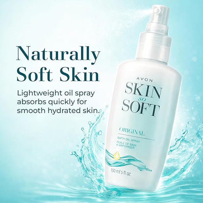 Avon Skin So Soft Original Bath Oil Spray - Moisturizing Shower Oil with Jojoba Oil & Vitamin E - Non-Greasy Formula for Dry Skin Care - After Shower Moisturizer for Women - Hydrating Spray, 5 fl oz