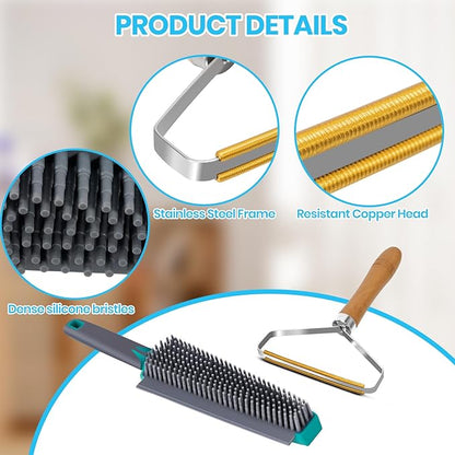 Carpet Rake for Pet Hair Removal, 4-in-1 Reusable Carpet Broom, 66" Adjustable Long Handle Carpet Rake with Squeegee,Rubber Edge Broom Rug for Hardwood Floors, Mats and Couches
