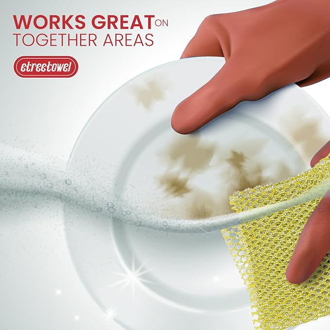 Long Duty Dish Scrubber (8PCs) Non Scratch Scourer Cloth Pads and Pot Scrubbers Netted Wash - Replace Kitchen Sponges for Dishwashing No Odor dishwash Durable Pan Cleaner