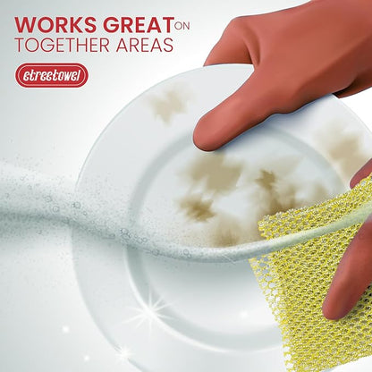 Long Duty Dish Scrubber (8PCs) Non Scratch Scourer Cloth Pads and Pot Scrubbers Netted Wash - Replace Kitchen Sponges for Dishwashing No Odor dishwash Durable Pan Cleaner