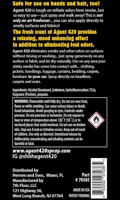 Agent 420 Odor Eliminator Aerosol Spray, Freedom, 3.5 oz — Tea Tree Oil Breaks Down Smoke at the Molecular Level