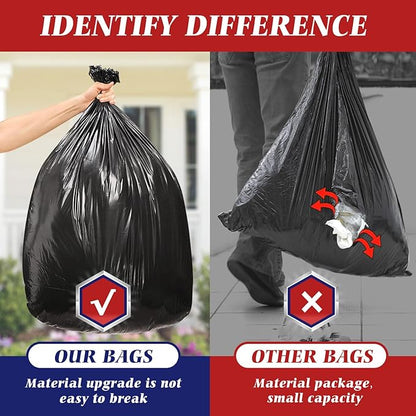 Teivio Trash Bags, 55-60 Gallon, 20 Count, Black, for Bathroom, Office, Industrial, Commercial, Janitorial, Municipal, Recycling