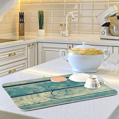 Super Absorbent Dish Drying Mat, Microfiber Fast-Drying Dish Mat, 16" x 18", Kitchen Dish Drying Pad, Vintage Retro Wooden Background