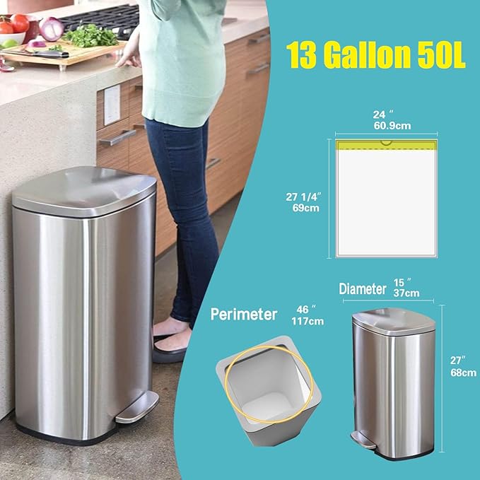 Strong Tall Kitchen Drawstring Trash Bags,big tall garbage can liners, 13 Gallon, Unscented, 50 Count