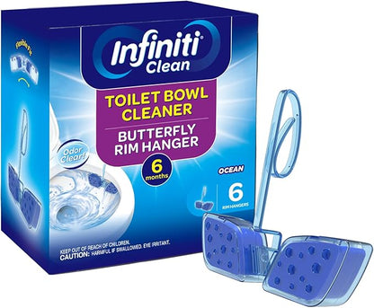 Toilet Bowl Cleaner Butterfly Rim Hanger – 6 × 1.8 OZ (50g), Lasts Up to 6 Months, Cleans & Deodorizes with Every Flush (Ocean)