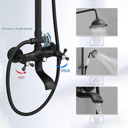 BWE Shower Fixture Matte Black Triple Function with Adjustable Hand Sprayer and Tub Spout High Pressure Rainfall Shower Head Fixture Wall Mount Complete Set
