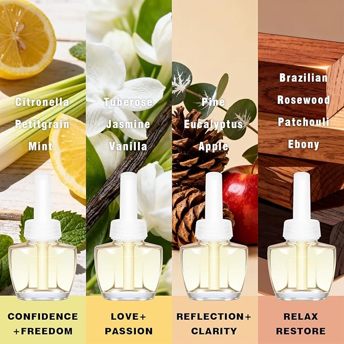 Plug In Refills Air Freshener, Confidence, Freedom, Love, Passion, Reflection, for Home and Bathroom 5.28 Fl Oz, 8 Count, Compatible with Air Wick & Glade, Not Include Glade Plus