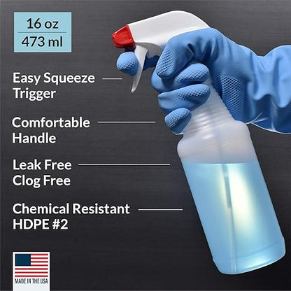 Pinnacle Mercantile Plastic Spray Bottles Leak Proof Technology Empty 16 oz Value Pack of 12 Made In USA