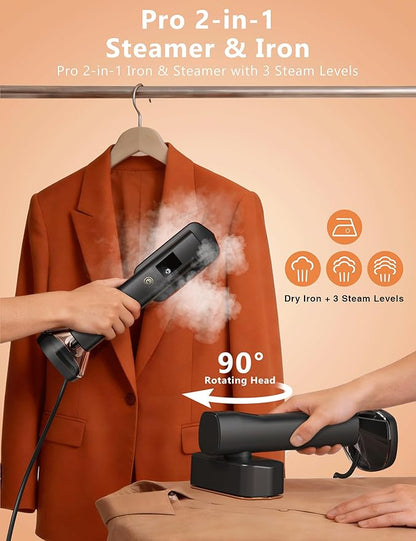 Steamer for Clothes,Portable Handheld Garment Steamer, 200ml Capacity,1000W 15s Fast Heat-UP, Leak-Proof Fabric Quick Wrinkle Remover Ceramic Panel, 2-in-1 Dry & Wet Iron for Home and Travel -Golden