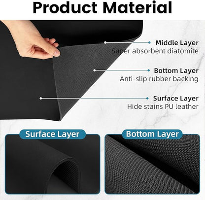 PoYang 24"x16" Coffee Mat Large, Coffee Bar Accessories for Countertop, Absorbent Dish Drying Mat, Anti-Slip and Hide Stain Pad for Espresso Machine, Espresso Maker and Kitchen Counter, Black