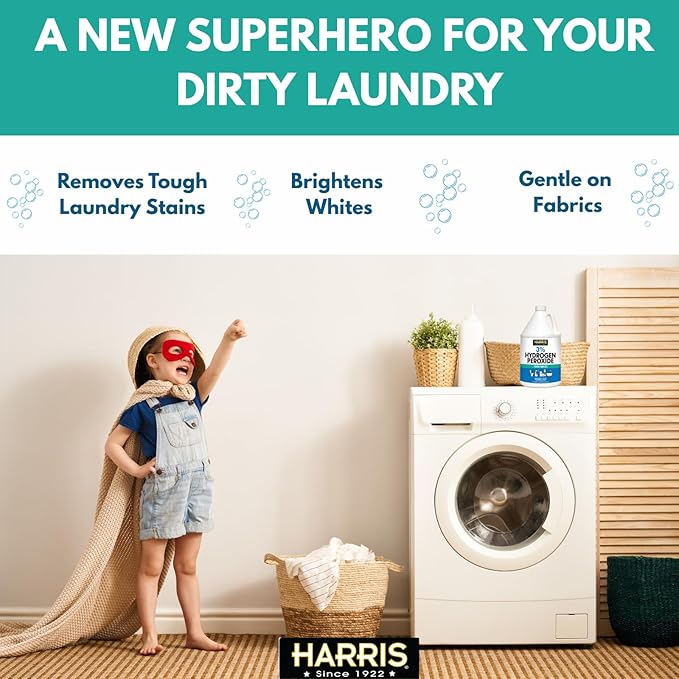 HARRIS 3% Food Grade Hydrogen Peroxide, 128oz, for Kitchen, Bath, Laundry, & Home Cleaning w/Easy Fill Funnel Included