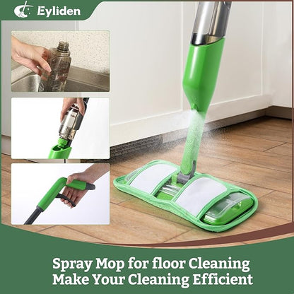 Eyliden Spray Mop for Small Spaces - 360° Swivel Mop with 12 Disposable Cloths, 1 Reusable Pad, 13oz Refillable Bottle | Perfect for Apartments, Dorms & Compact Living