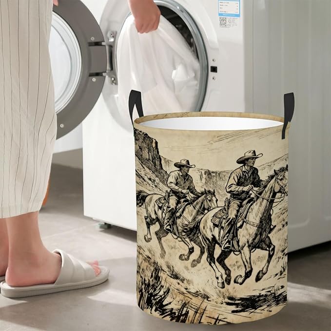 Kids Laundry Hamper Basket - Large Nursery Baby Hamper with Handle for Boys Girls Collapsible Clothes Baskets Organizer Toy Storage Bin Room Decor(West Cowboy)