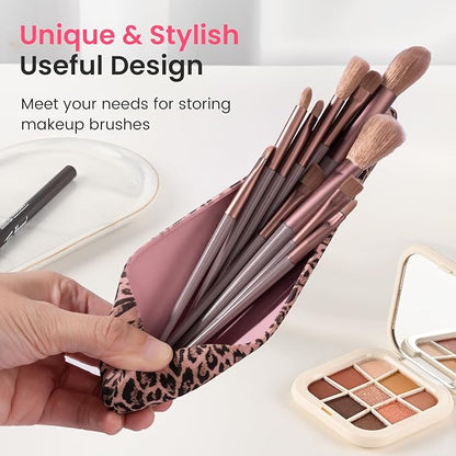 Travel Makeup Brush Holder, Silicon Trendy and Portable Cosmetic Face Brushes Holder, Make Up Organizer Bag Case, Cosmetic pouch,Toiletry Organizer (Pink Cat's Eye)