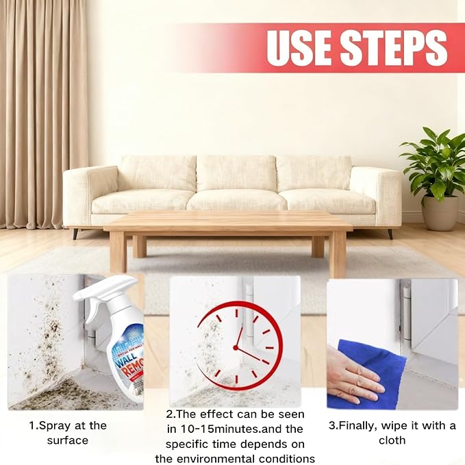 Highly Effective Removal Spray, Wall Cleaner Spray,Multi-Surface Cleaning Solution,Suitable Fortiles, Fabrics, Bathrooms, And Kitchen8.12 Fl Oz(Sponge*1+Cloth*1)