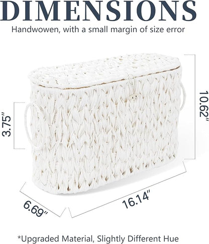 Toilet Paper Basket,Wicker Toilet Paper Storage with Lid,Decorative Boho Wicker Basket for Bathroom,Free Standing-Cream White
