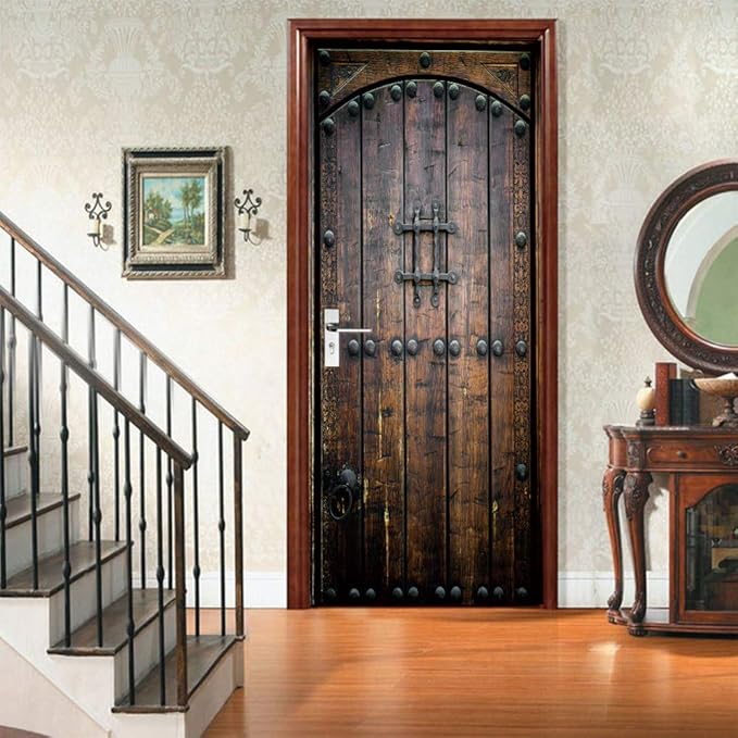 3D Peel & Stick Murals - Wooden Door Wallpaper Self-Adhesive, Removable PVC, Waterproof Bedroom/Living Room Decor 34.6 x 78.7 inch