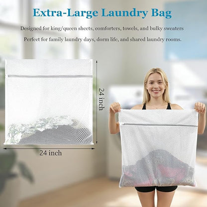 6 XX-Large Honeycomb Mesh Laundry Bag for Washing Machine - 24 X 24inch Large Lingerie Bags for Delicates, Durable Garment Bag for Sweater, Sheets, Blankets, Jeans [ 6 Pack ]