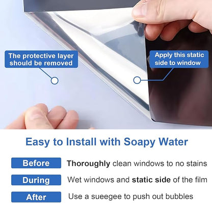 One Way Window Privacy Film See Out Not in, Window Tint for Home, Reflective Mirror Glass Windows Coverings Sun Heat UV Blocking, Silver, 35.4 Inch x 78.74"