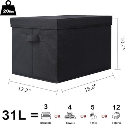 WUIKE Closet Storage Bins with Lids, Foldable Fabric Clothes Storage Bins for Organizing, Closet Organizer Boxes for Shelves, Black, Extra Large, 3-Pack