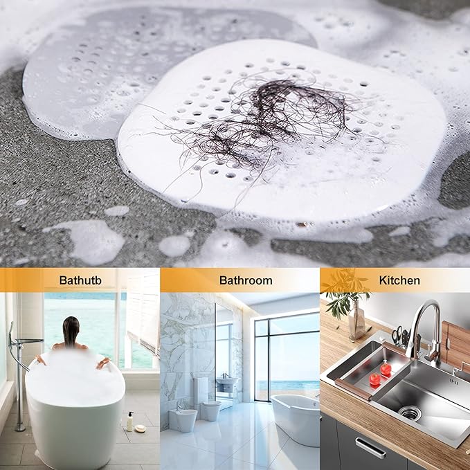Hair Drain Catcher,Square Drain Cover for Shower Silicone Hair Stopper with Suction Cup,Easy to Install Suit for Bathroom,Bathtub,Kitchen 2 Pack (White)