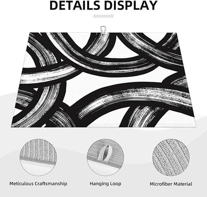 Black and White Abstract Curved Dish Drying Mats, 18" x 24" Absorbent Microfiber Modern Drying Pad for Kitchen Counter, Washable Reversible Foldable for Dishes, Sink, Utensils, Home Decor, Black