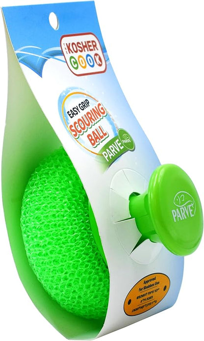 Parve Green Scouring Pad with Comfortable Handle – Ergonomic Easy Grip Dishwashing Cleaning Sponge Brush – Color Coded Home and Kitchen Accessories by The Kosher Cook