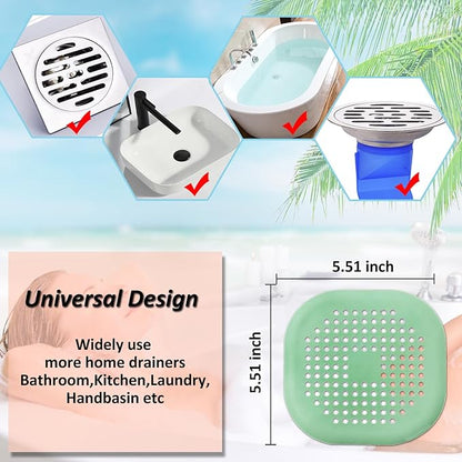 Hair Drain Catcher,Square Drain Cover for Shower Silicone Hair Stopper with Suction Cup,Easy to Install Suit for Bathroom,Bathtub,Kitchen 2 Pack (Purple Green)