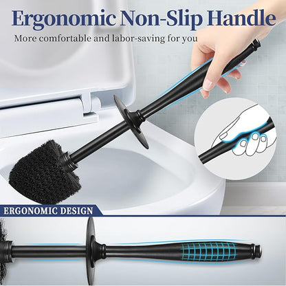 Toilet Bowl Brush Holder Set: 2 Pack Modern Deep Cleaning Bathroom Toilet Scrubber with Caddy for Rv - Rim Decorative Accessories Cleaner Brushes for Toilet - Black