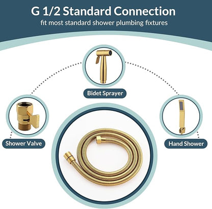APLusee Titanium Gold Shower Hose, 59-Inch Extra Long Handheld Shower Head Hose Replacement