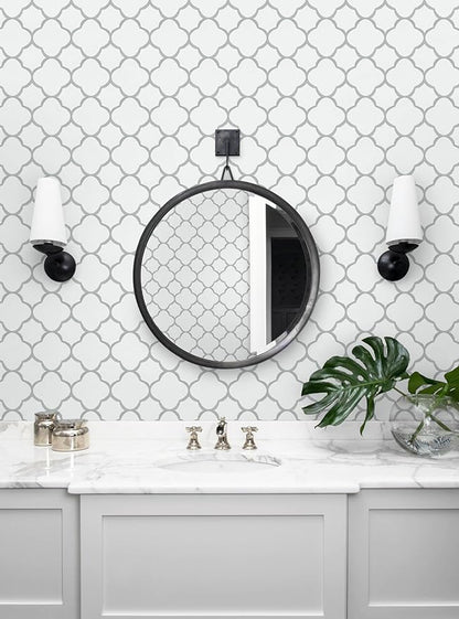 GloryTik Grey and White Peel and Stick Wallpaper Modern Trellis Contact Paper Removable Self Adhesive Geometric Waterproof Wall Paper for Bathroom Cabinets Living Room Wall Decor Vinyl Roll 17.7"ｘ394"