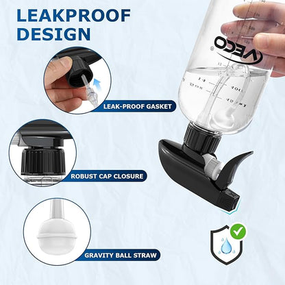 Veco 500mL (17oz) Graduated Spray Bottles, 4-Pack — 360° Any-Angle Spraying for Easy Dilution, Leak-Resistant spray bottles for Cleaning, Plants, Hair & Pet Use + Foldable Funnel